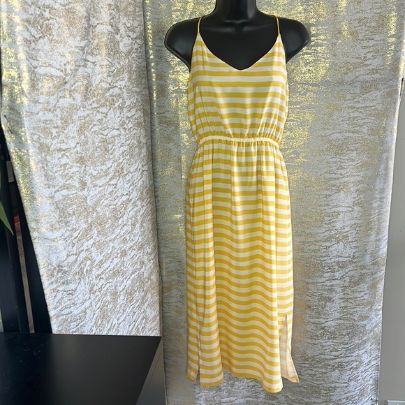 J. Crew Carrie 100% Silk Sleeveless In Yellow & White Midi Dress Size 2 - Picture 5 of 17